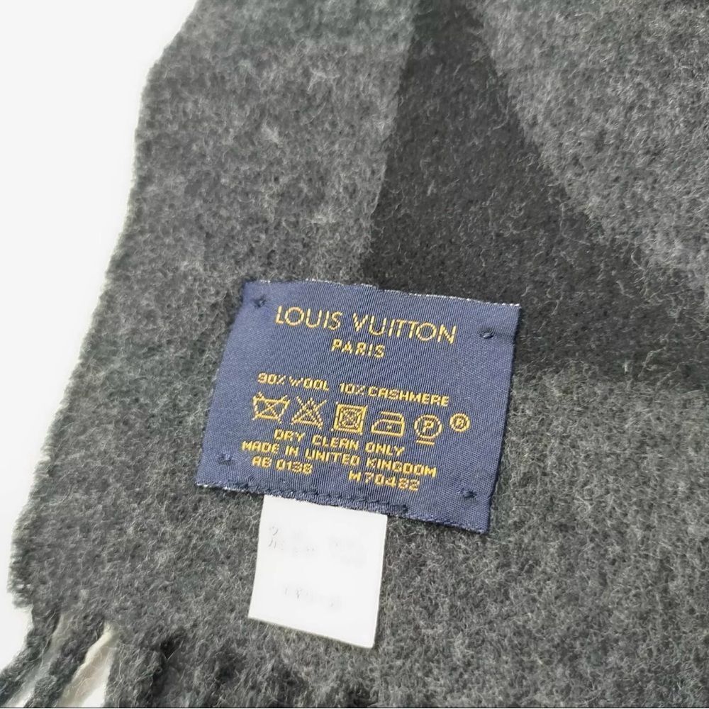 Authentic Louis Vuitton Gray Black Cashmere LV Monogram Baroda Scarf Stole Wrap - Picture 9 of 11